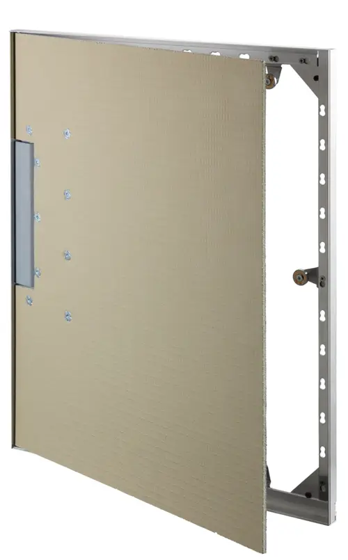 Oventrop Revisionsrahmen aus Aluminium mit einer beige Oberfläche. Der Rahmen ist für die einfache Befestigung von Fliesen geeignet.